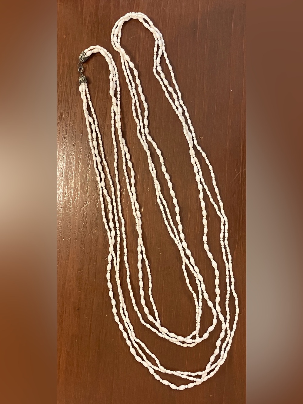 Vintage 3 strand white beaded opera length Necklace